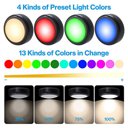 Cadrim Puck Lights, 2 Pack 13 Colors Changeable LED Puck lightings Battery Powered Dimmable Under Cabinet Lights, Battery Powered Under Counter Lights with 1 Wireless Remote Controls, Black - color: Black, size: 2packs