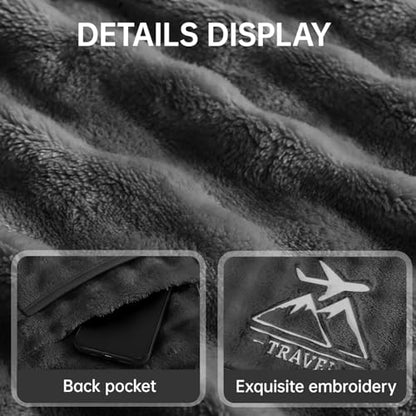 Travel Blanket and Pillow-2-in-1, Ultra-Soft&Compact, One-Piece Airplane Blanket with Hand Luggage Belt and Backpack Clip,Travelers Accessories Gifts, 61x43 Inches (Dark Grey) - color: Dark Grey