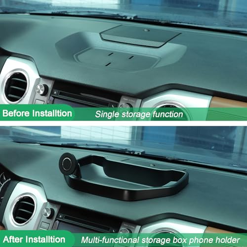 Black ABS Car Center Console Dash Table Storage Tray Fit for Toyota Tundra 2014-2021 Instrument Organizer Phone Holder Cradle Accessories (with Mobile Phone Holder(C)) - style: With Mobile Phone Holder(C)