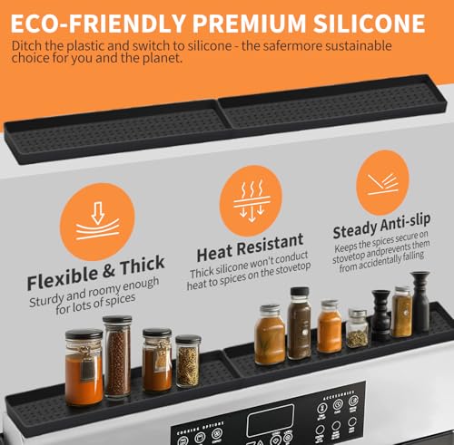30 Inch Silicone Magnetic Stove Top Shelf, Kitchen Shelf Over Stove Spice Rack Apartment Must Haves Kitchen Gadgets for Above Stovetop Seasoning Organization and Storage with 2 Functional Prtitions - color: Black