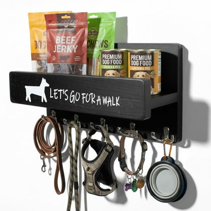 Wood Dog Leash Holder for Wall, Key Hangers with 5 Double Key Hooks, Dog Leash Hanger Wall Mounted for Entryway, Farmhouse Treats,35cm,Black - color: Black