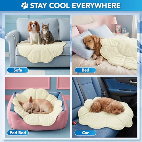 PetAmi Dog Cooling Mat, Flower Shape, Pet Pad with Cooling Nylon & Soft Fleece, Q-Max > 0.4 Reversible All Season Blanket for Dogs & Cats, Medium 44x44 in, Beige - color: Beige, size: Medium