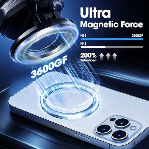 2026 Unique Stylish Car Phone Holder Mount for iPhone 17-12 | Upgraded Anti-Wobble Performance; 360° Adjustable; 108LBS Suction Cup & 3600gf Strong Magnet; for Car Wall Shower Kitchen