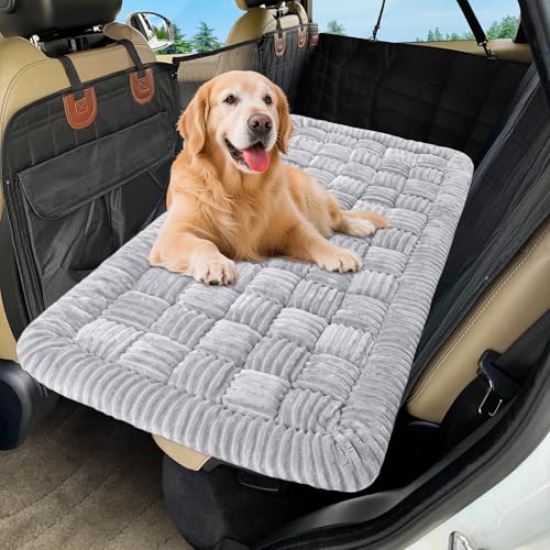 Dog Car Bed Mat, Non-Slip Backseat Extender Pet Blanket, Plaid Dog Bed for Trucks, Sedans & Large SUVs, Chew-Resistant Travel Pad for Dogs, Easy Clean & Scratch-Proof & Comfort（56"x28.7" Light Gray - color: Light Gray, size: For Truck//Large SUVs（56"x28.7