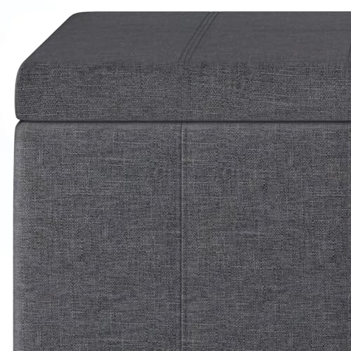 SIMPLIHOME Dover Storage Ottoman Bench - 36 inch Wide Upholstered Linen Look Fabric Rectangular Lift-Top Ottoman in Slate Grey, Contemporary Bench for Living Room with Safety Hinges - color: Slate Grey