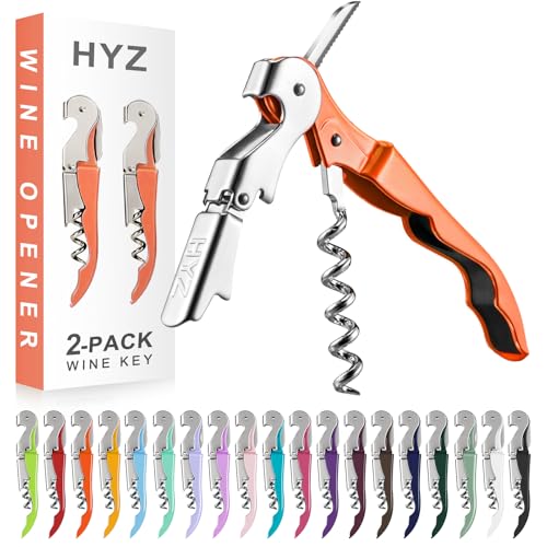 HYZ 2-Pack Wine Opener Waiter Corkscrew, Professional Wine Key for Servers, Bartender with Foil Cutter, Manual Wine Bottle Opener Double Hinged (Orange) - color: Orange