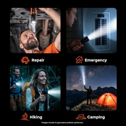 Rechargeable Flashlights High Lumens, LED Flashlight with Zoomable & 180° Swivel Head, 3 Brightness Modes, IP54 Waterproof IK08 Impact-Resistant Magnetic Flashlight for Emergency, Camping, Home Use
