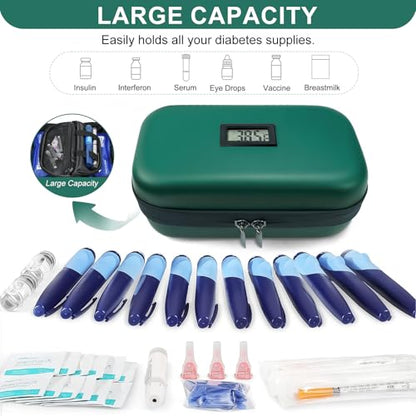 Gosemai TSA Approved Insulin Cooler Travel Case Medication Cooler for Travel with Thermometer Temperature Display Diabetic Medication Organizer Medical Travel Cooler Bag with 2 Ice Pack (Green) - color: Green