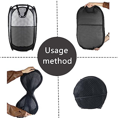 Collapsible Pop Up Laundry Hamper, Extra Large Mesh Foldable Laundry Basket Bag, 28" x 16" x 16", 2 Pack (Black) - color: 2P Black