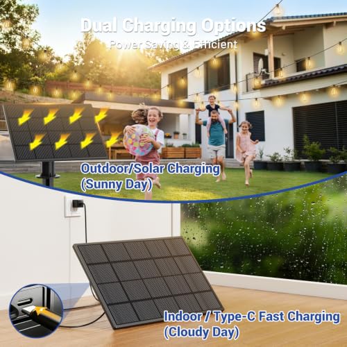 30FT Solar String Lights Outdoor Waterproof, 10+1 LED Solar Powered Lights with Remote Control, 3 Light Modes & Dimmable, USB-C Charging for Patio, Backyard, Garden, Camping - size: 30FT+Remote