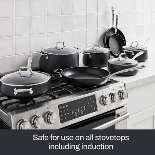 All-Clad HA1 Expert Hard Anodized Nonstick Cookware Set (13 Piece) Pots, Frying Pans, Dishwasher-Safe, Oven-Safe Up to 500°F Compatible with All Stovetops (Gas, Electric & Induction) - Black - size: 10 Piece Set