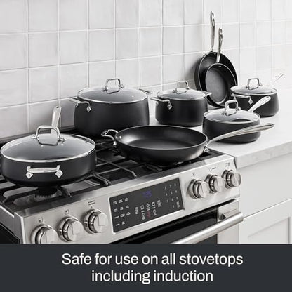All-Clad HA1 Expert Hard Anodized Nonstick Cookware Set (13 Piece) Pots, Frying Pans, Dishwasher-Safe, Oven-Safe Up to 500°F Compatible with All Stovetops (Gas, Electric & Induction) - Black - size: 10 Piece Set