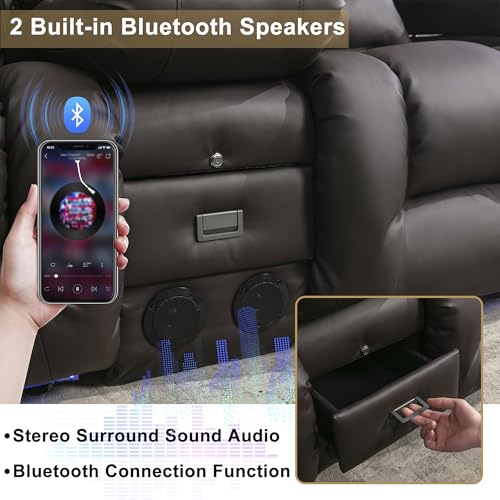 URRED Power Loveseat Recliner Sofa with Massage and Heat, Wall Hugger Reclining Loveseat with Console, RV Couch Home Theater Seating with LED Lights for Living Room (Dark Brown, 67" - 2 Seats) - color: Dark Brown, size: 67" - 2 Seats