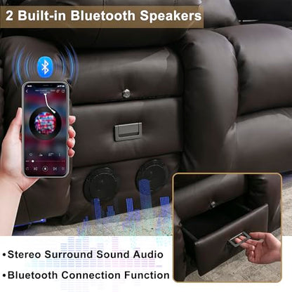 URRED Power Loveseat Recliner Sofa with Massage and Heat, Wall Hugger Reclining Loveseat with Console, RV Couch Home Theater Seating with LED Lights for Living Room (Dark Brown, 67" - 2 Seats) - color: Dark Brown, size: 67" - 2 Seats