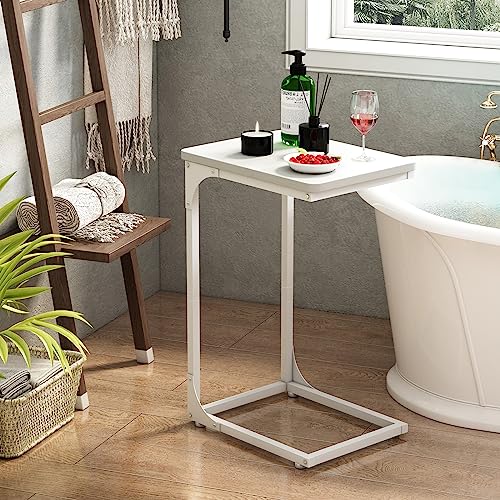 QEEIG C Table Side Table Set of 2 Living Room Sets C Shaped Couch Tray End Tables Modern, White (017-30-002WW) - color: White, size: 11.8"W x 15.7"D x 25.6"H (2P)