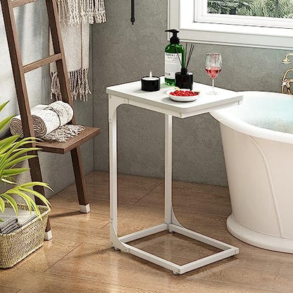 QEEIG C Table Side Table Set of 2 Living Room Sets C Shaped Couch Tray End Tables Modern, White (017-30-002WW) - color: White, size: 11.8"W x 15.7"D x 25.6"H (2P)