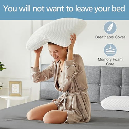 DUMOS Memory Foam Pillows for Sleeping, 1 Pack Bed Pillows for Adults with Washable Cover and Breathable Mesh, Gel Cooling Pillow for Back and Side Sleeper Support, White - size: 1 Pack