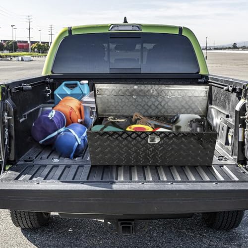 Black 48 Inch Truck Chest Tool box Heavy Duty Aluminum Stripes Plated Pick Up Truck Bed Box Waterproof RV Trailer Toolbox Storage with Side Handle and Lock Keys –48"x15"x15" - color: Black, size: 48"x15"x15"