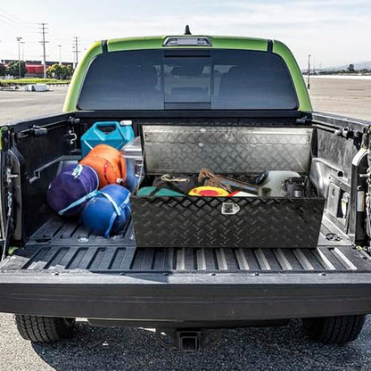 Black 48 Inch Truck Chest Tool box Heavy Duty Aluminum Stripes Plated Pick Up Truck Bed Box Waterproof RV Trailer Toolbox Storage with Side Handle and Lock Keys –48"x15"x15" - color: Black, size: 48"x15"x15"