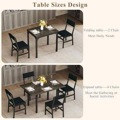 HUAHUU Dining Table Set for 4, Extendable Kitchen Table Cushion Chairs Set of 4, Rectangle Dining Table with Metal Frame & MDF Board, Folding for Small Apartment Saving Space, Gray - color: Grey