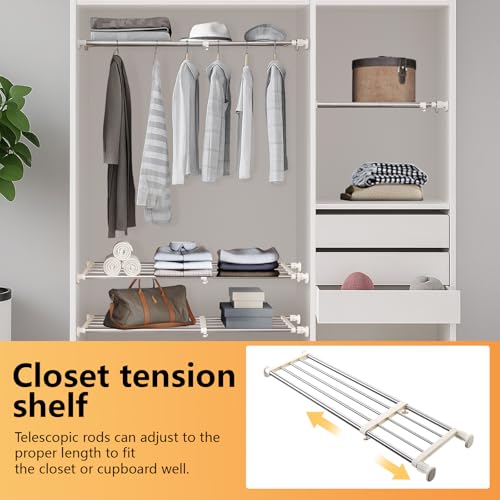BAOYOUNI Expandable Closet Tension Shelf Adjustable Clothes Storage Rack Hanger Rod Organiser Ivory, 39.76-60.04 Inch - size: (39.76-60.04) IN