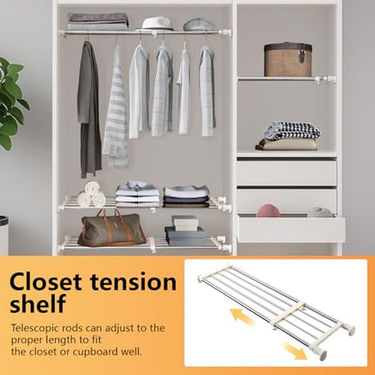 BAOYOUNI Expandable Closet Tension Shelf Adjustable Clothes Storage Rack Hanger Rod Organiser Ivory, 39.76-60.04 Inch - size: (39.76-60.04) IN