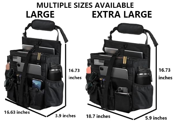 2 Pack Front & Seat back organizer with dedicated tablet and 17 IN laptop storage stabilizers external stabilizing side straps soft adjustable shoulder straps hardened buckle (Large Black) - color: Large Black