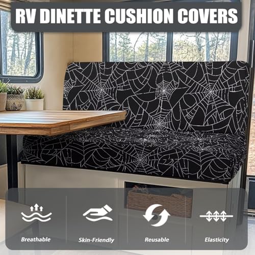 RV Dinette Cushion Covers Spider Web Stretchy Bench Seat Covers for Camper Couch, Booth Set, Sofa - Washable 2 Stretch Camper Cushion Slipcovers,Black - color: Black Spdier Web