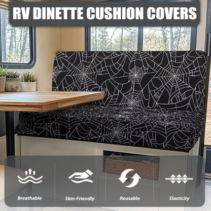 RV Dinette Cushion Covers Spider Web Stretchy Bench Seat Covers for Camper Couch, Booth Set, Sofa - Washable 2 Stretch Camper Cushion Slipcovers,Black - color: Black Spdier Web