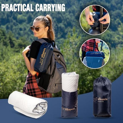 alkamto Travel & Camping Comfortable Memory Foam Pillow – Easy to Carry Portable Bag – Temperature Regulating Pillow Case (White Contour + Extra Cover) - size: White Contour Travel + Extra Cover