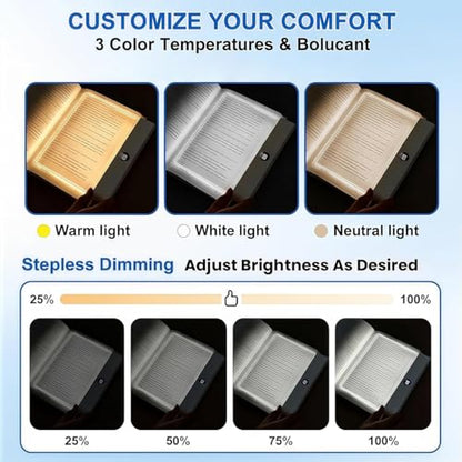 White Smart Led Reading Light, Book Light Treasure Box, Rechargeable Clear LED Flat Reading Light with 3 Colors & Timer, Doodleable Study Lamp, The Quiet Reader's Dream Lights - color: White