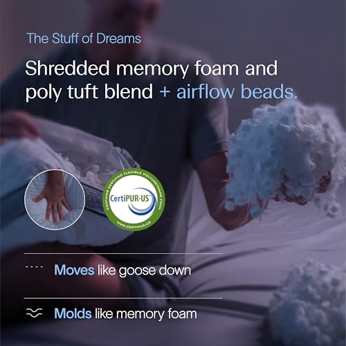 DreamyBlue Gusseted Sapphire Pillow • Adjustable Loft, Luxury Cover, Shredded Memory Foam Fill w/Airflow Beads •Ideal for Wide Shoulders •Neutral Alignment for All • CertiPUR-US Certified Foam (King) - size: Sapphire King