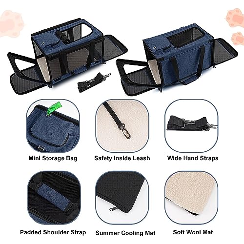 GAPZER Medium Cat Carrier Large Cat 15 lbs+ Soft Pet Carrier Small Puppy/Ventilated 2 Kittens Car Travel Bag Case/Comfy Big Maine Coons 25 Pounds/Soft-Sided Mesh Kitty Products Dark Blue - color: Navy