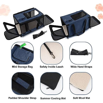 GAPZER Medium Cat Carrier Large Cat 15 lbs+ Soft Pet Carrier Small Puppy/Ventilated 2 Kittens Car Travel Bag Case/Comfy Big Maine Coons 25 Pounds/Soft-Sided Mesh Kitty Products Dark Blue - color: Navy