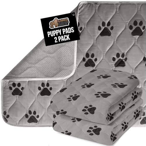 GORILLA GRIP Washable Puppy Pads, 28x18 Pack of 2, Slip Resistant Dog Crate Mat, Waterproof Cloth Pee Pad for Training Puppies in Playpen, Reusable Pet Incontinence Blanket, Protects Sofa, Furniture - color: Paw Gray, size: 28" X 18" - 2 Pack