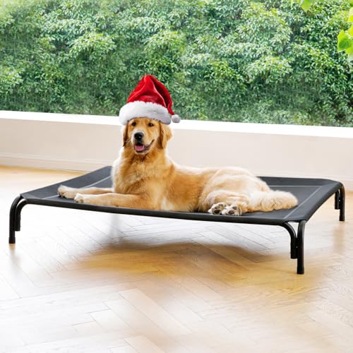 Elevated Dog Bed Raised Outdoor Dog Cot for Extra Large Dogs, Installation Requires No Tools, Frame with Washable Cooling Breathable Mesh Anti-Slip Feet, Indoor Pet Bed, Black, 48.8 Inches - color: Black, size: XL-48.8"L×35.8"W×7.9"Th