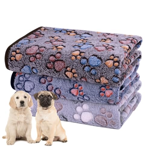 Dono 1 Pack 3 Pink Dog Blankets for Small Dogs, Soft Fluffy Paw Print Pattern Fleece Pet Blanket Warm Sleep Mat, Puppy Kitten Blanket Doggy Mat for Small Dogs Girl -23 * 16in - color: Mixpaw2, size: Medium(30*20")