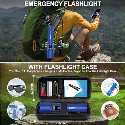 Rechargeable Tactical Flashlights 2000 High Lumens - 5000mAh Super Bright LED Powerful Flash Light, Waterproof Handheld USB C Flashlight for Home,Car,Camping,Emergencies,5 Modes,Zoomable (1, Blue) - color: Blue