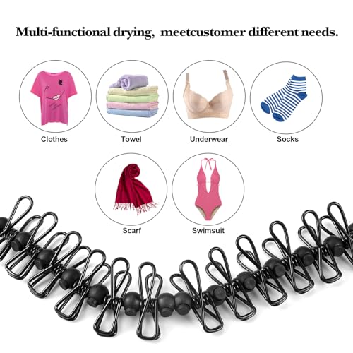 HAWATOUR Clothesline Camping Essentials, Portable Retractable Clothesline with 12pcs Clothespins Outdoor Camping Accessories Travel and RV Essentials, Black