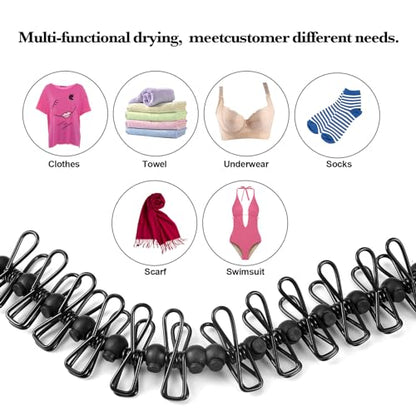 HAWATOUR Clothesline Camping Essentials, Portable Retractable Clothesline with 12pcs Clothespins Outdoor Camping Accessories Travel and RV Essentials, Black