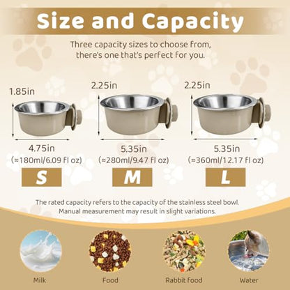2Pcs Pets Lightweight Stainless Steel Bowl,Removable Stainless Steel Pet Hanging Food Water Feeder Bowl for Puppy Dog Cat Rabbit Ferret Bird Gunea Pigs (Small) - size: Small