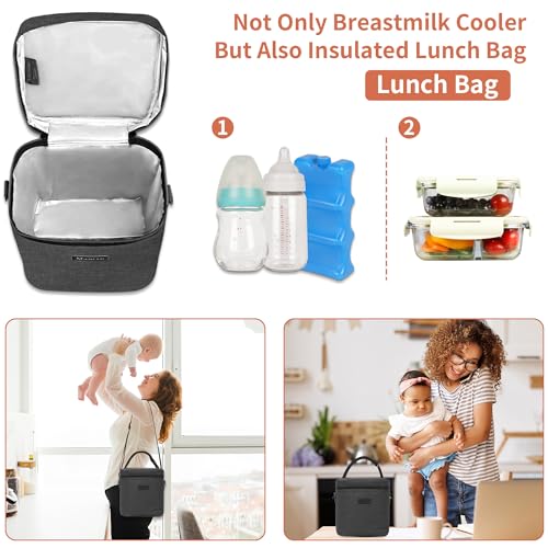 Mancro Breastmilk Cooler Bag with Ice Pack, Insulated Bottle Bag for 6 Baby Bottles (Up to 9 Ounce) with Shoulder Strap for Nursing Moms on The Go or Daycare, Dark Grey - color: Dark Grey