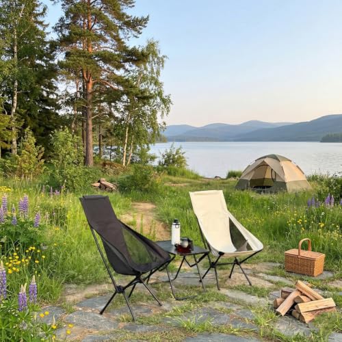 Wind Tour Portable Camping Chair Lightweight Foldable Outdoor Chair for Hiking Camp Backpacking Lawn Beach Fishing Picnic with Carry Bag (High-Back | White-2) - color: High-back | White-2