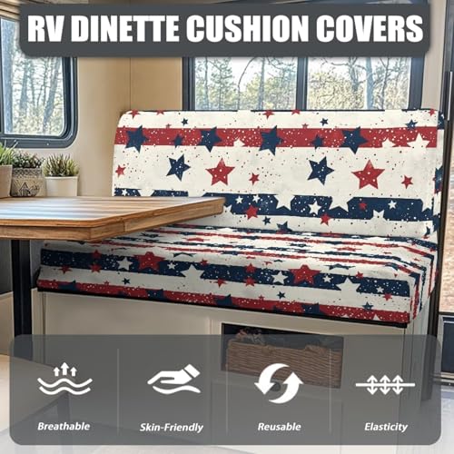 American Stripes RV Dinette Cushion Covers Stretch Camper Seat Cushion Slipcovers - Washable Camper Sofa Cover Furniture Protector for RV Car Bench - color: American Stripes