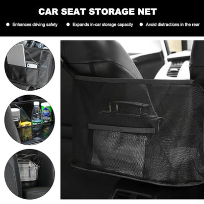 Car Net Pocket Handbag Holder, Auto Purse Holder Organizer Mesh Bag Between Front Seats, Large Capacity Driver Storage Netting Pouch Backseat Barrier for Handbags Purses Wallets