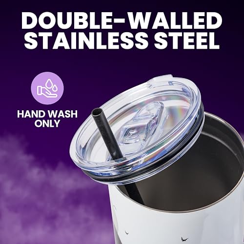 Silver Buffalo Disney Nightmare Before Christmas by Tim Burton Jack Skellington Hill and Moon Double Walled Stainless Steel Tumbler with Handle and Straw, Fits in Standard Cup Holder, 40 Ounces - color: Nightmare Before Christmas Hill and Moon Scene