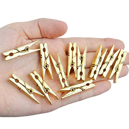 Jdesun 50 Pieces Photo Clips,Mini Plastic Picture Paper Clip Clothespins Peg for Office,Home,Arts(Gold) - color: Gold