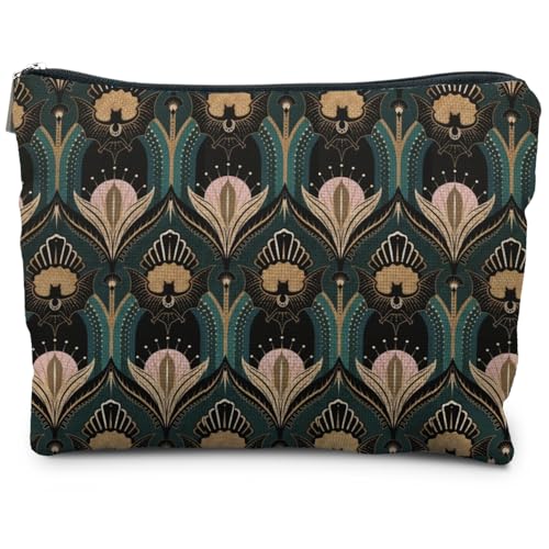 Witchy Goth Makeup Bag, Vintage 1920s Bats and Flowers Aesthetic Cosmetic Toiletry Bag for Women - color: Bats and Flowers