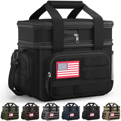 HOTOR Lunch Box for Men & Women - Insulated Lunch Bag with Multiple Pockets, Tactical Cooler Bag for Work, Hiking, Camping, Fishing, Travel, Black, 9.5" x 6.3" x 11.0" - color: Black, size: 10l - 2 Tier