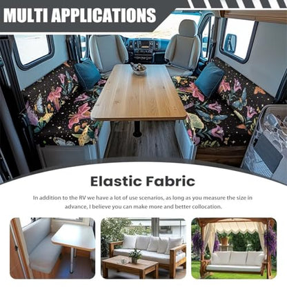 Butterfly Tulip Floral Mushroom Starry Pattern RV Dinette Cushion Covers Stretch Sofa Seat Slipcovers Replacement Camper Cushions Cover for RV Camper 2Pcs Backrest & Bench Cover, 2 Sets - color: Butterfly Tulip Floral Mushroom Starry